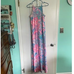 Lilly Pulitzer Tropical Pink and Blue Maxi Dress